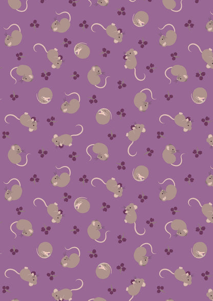 Lewis & Irene Small Things Snuggle Season Fabric Collection Harvest Mice and Berries on Warm Lavender Authentic Premium 100% Cotton Fabrics
