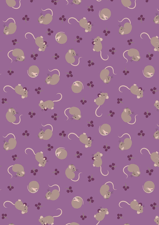 Lewis & Irene Small Things Snuggle Season Fabric Collection Harvest Mice and Berries on Warm Lavender Authentic Premium 100% Cotton Fabrics