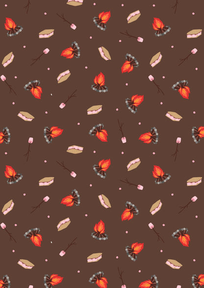 Lewis & Irene Small Things Snuggle Season Fabric Collection Campfire Mallows on Chocolate Authentic Premium 100% Cotton Fabrics