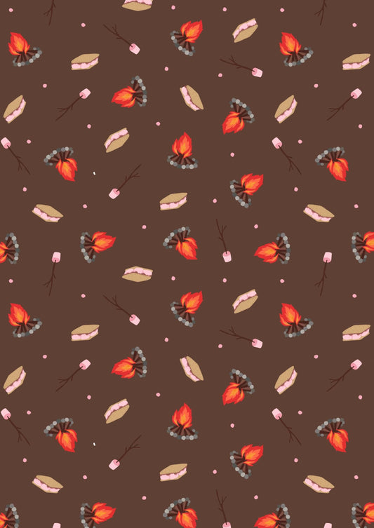 Lewis & Irene Small Things Snuggle Season Fabric Collection Campfire Mallows on Chocolate Authentic Premium 100% Cotton Fabrics