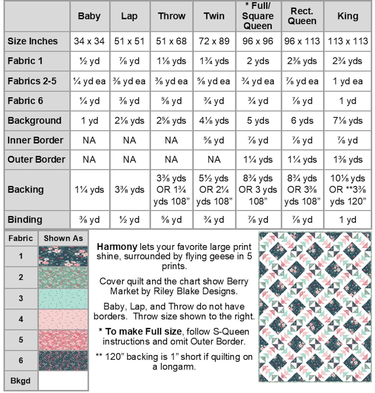Busy Hands Quilts Harmony Quilt Pattern BUS1041 - 7 Size Variations Per Pattern
