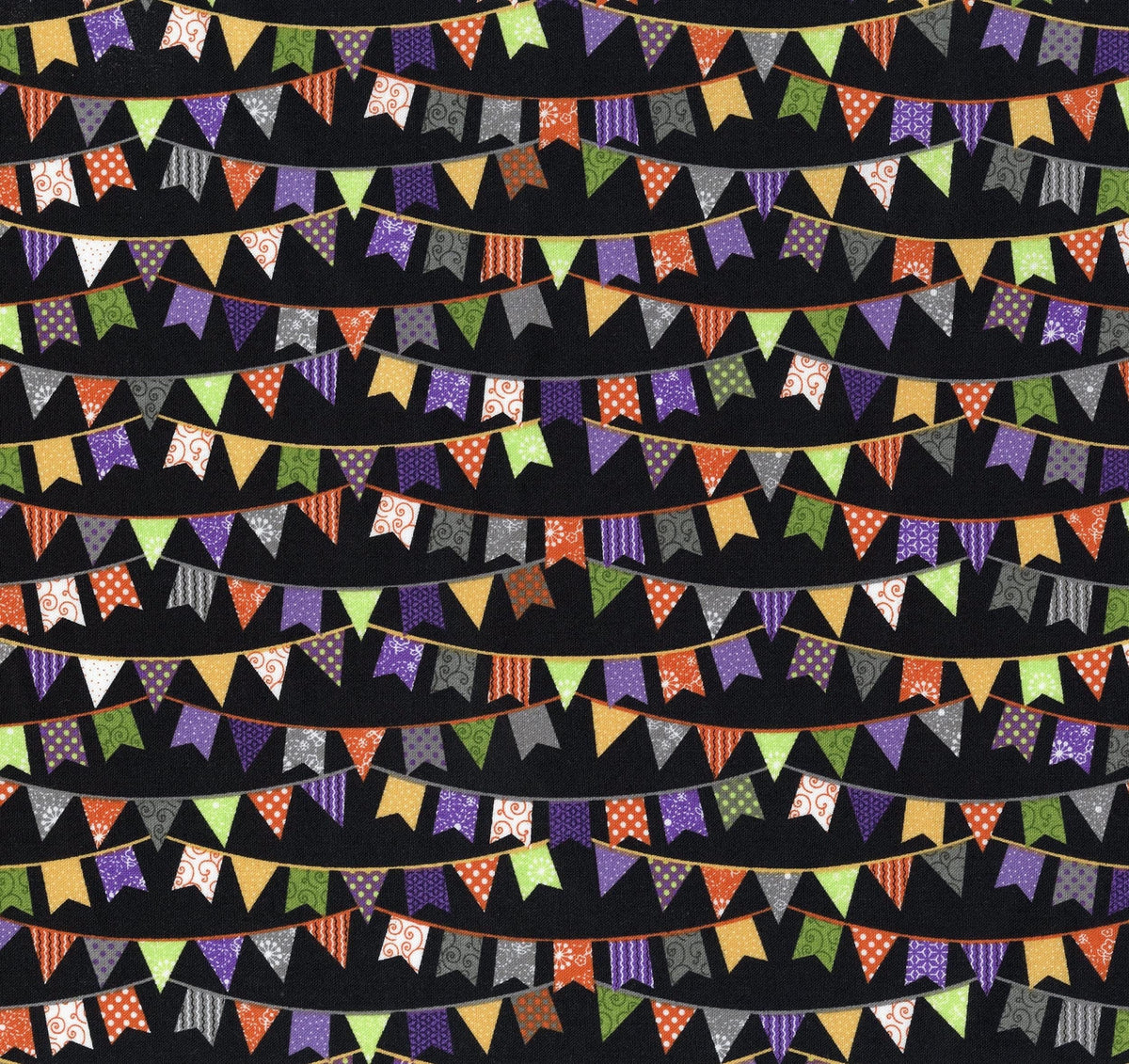 Maywood Studio Kimberbell Hometown Halloween Fabric Collection Flags on Black Premium 100% Cotton Quilt Shop Quality Fabrics