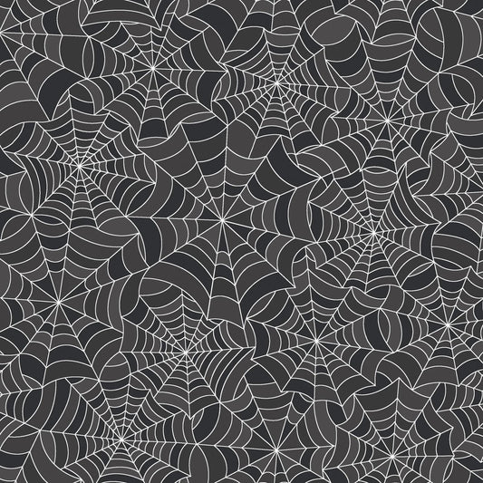Maywood Studio Kimberbell Hometown Halloween Fabric Collection Spiderwebs on Black MAS9923-K