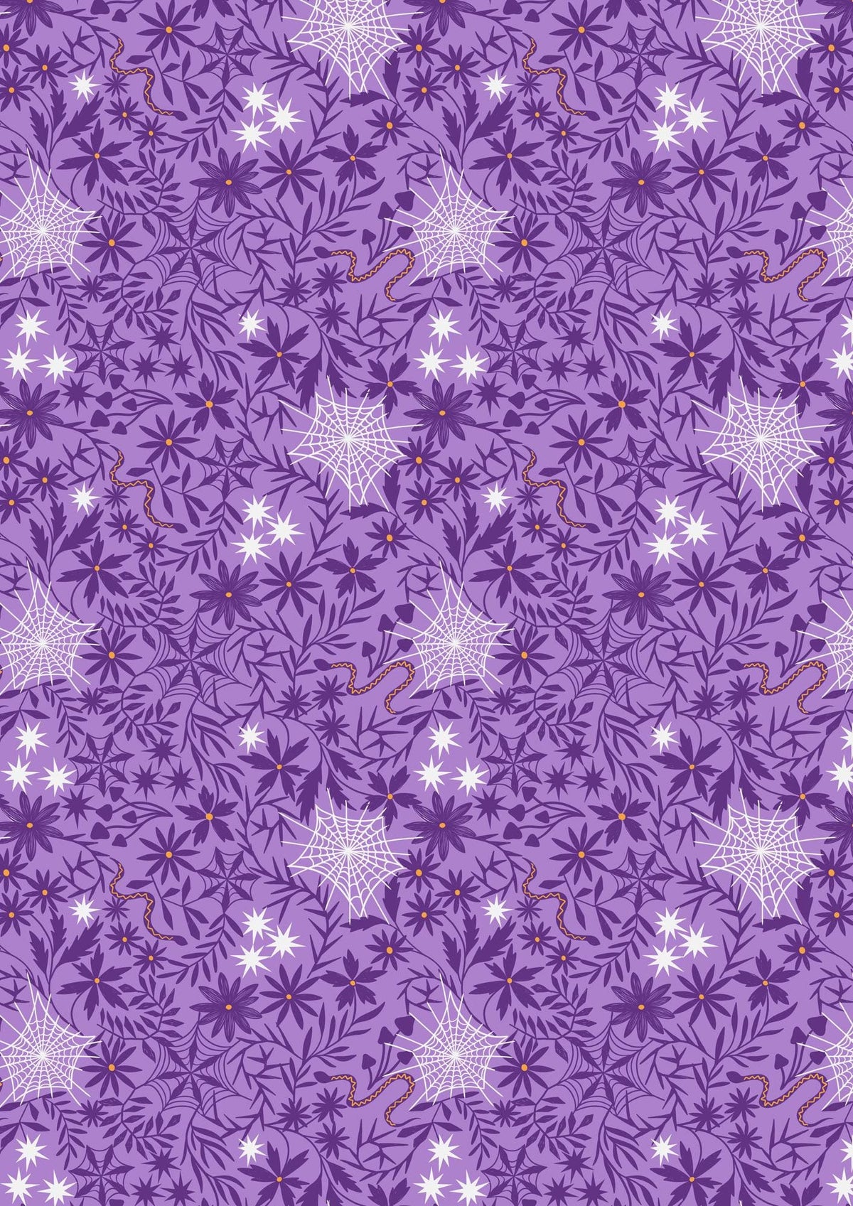 Glow-In-The-Dark Lewis & Irene Witchy Woods Fabric Collection Floral Cobwebs on Light Purple Authentic Premium 100% Cotton Fabrics