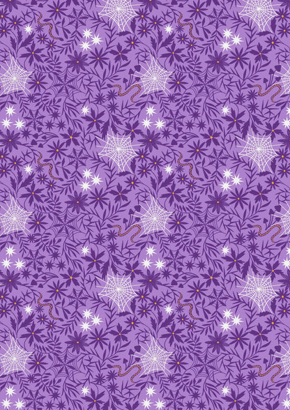 Glow-In-The-Dark Lewis & Irene Witchy Woods Fabric Collection Floral Cobwebs on Light Purple Authentic Premium 100% Cotton Fabrics