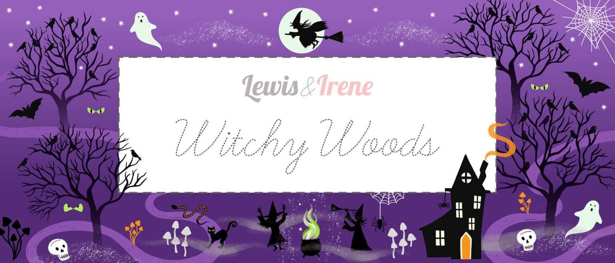 Glow-In-The-Dark Lewis & Irene Witchy Woods Fabric Collection Witches Hats on Dark Gray Authentic Premium 100% Cotton Fabrics