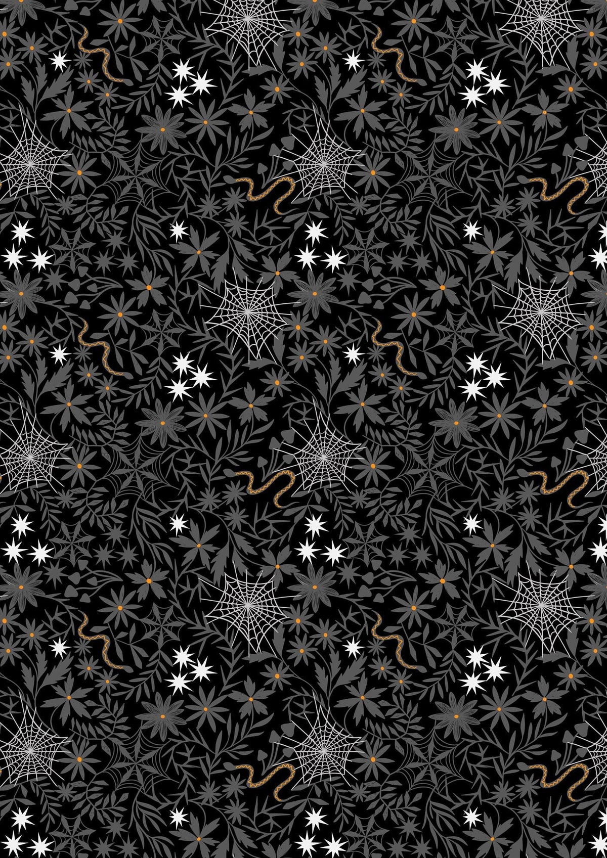 Glow-In-The-Dark Lewis & Irene Witchy Woods Fabric Collection Floral Cobwebs on Black Authentic Premium 100% Cotton Fabrics