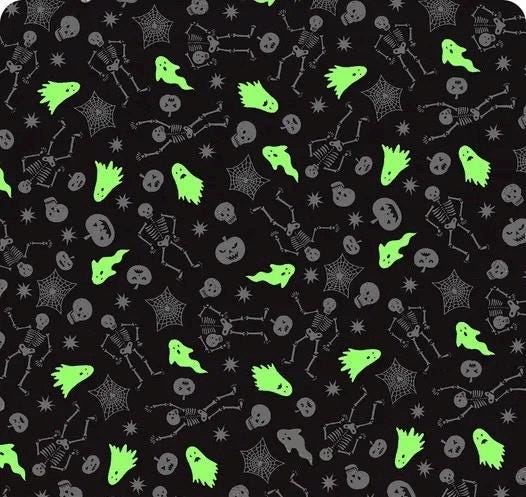 Glow-In-The-Dark Lewis & Irene Witchy Woods Fabric Collection Spooky Friends on Ghostly Gray Authentic Premium 100% Cotton Fabrics