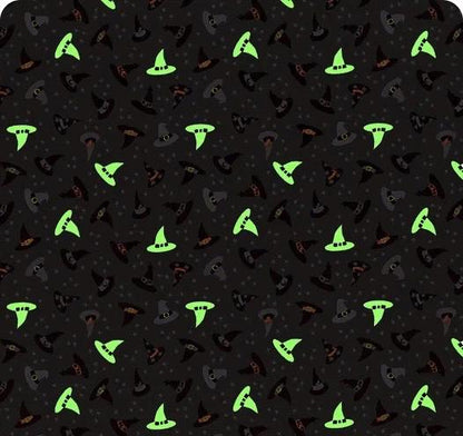 Glow-In-The-Dark Lewis & Irene Witchy Woods Fabric Collection Witches Hats on Dark Gray Authentic Premium 100% Cotton Fabrics