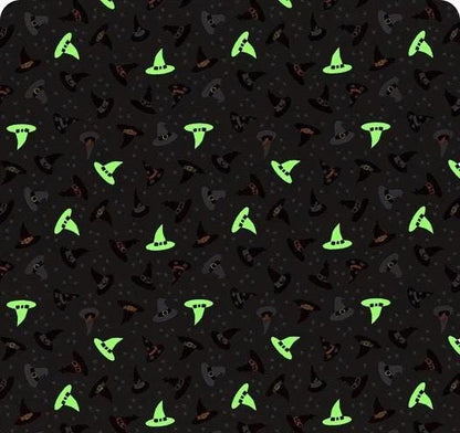 Glow-In-The-Dark Lewis & Irene Witchy Woods Fabric Collection Witches Hats on Ghostly Gray Authentic Premium 100% Cotton Fabrics