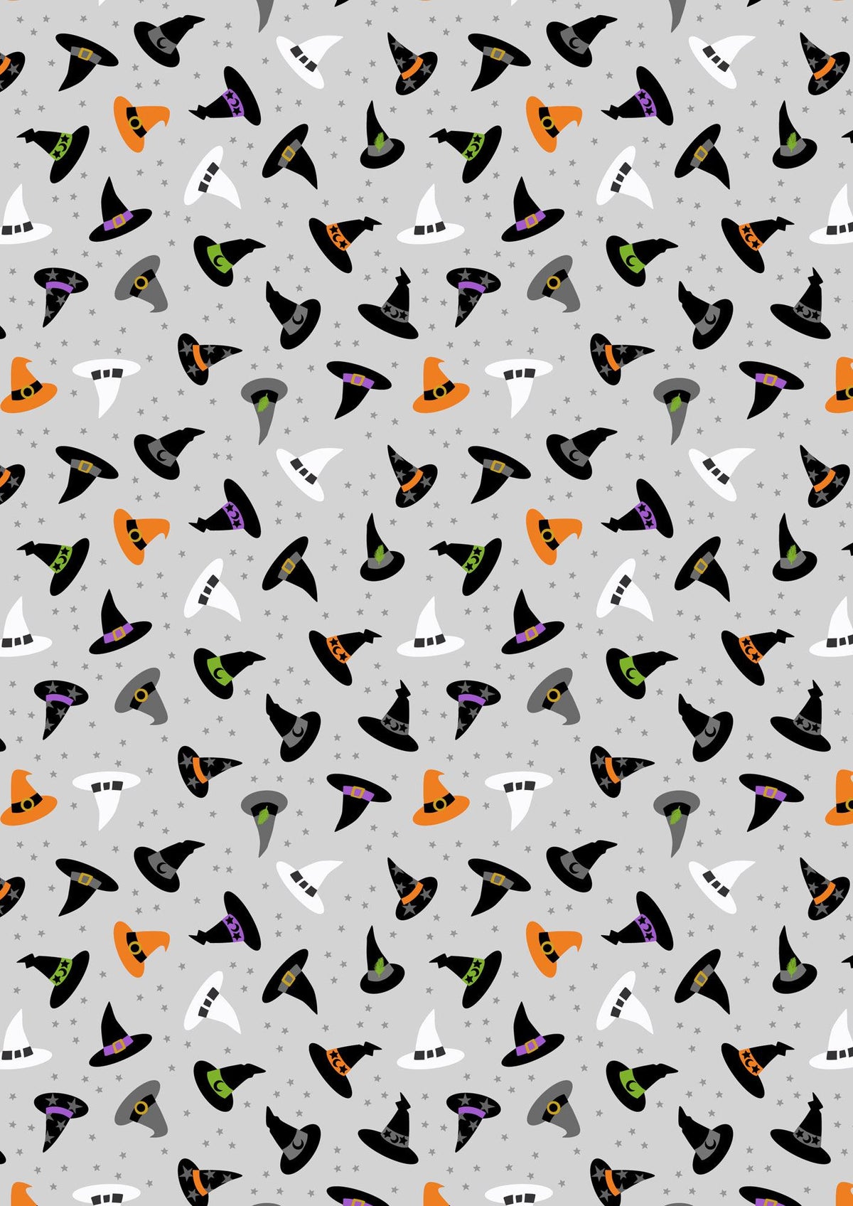 Glow-In-The-Dark Lewis & Irene Witchy Woods Fabric Collection Witches Hats on Ghostly Gray Authentic Premium 100% Cotton Fabrics