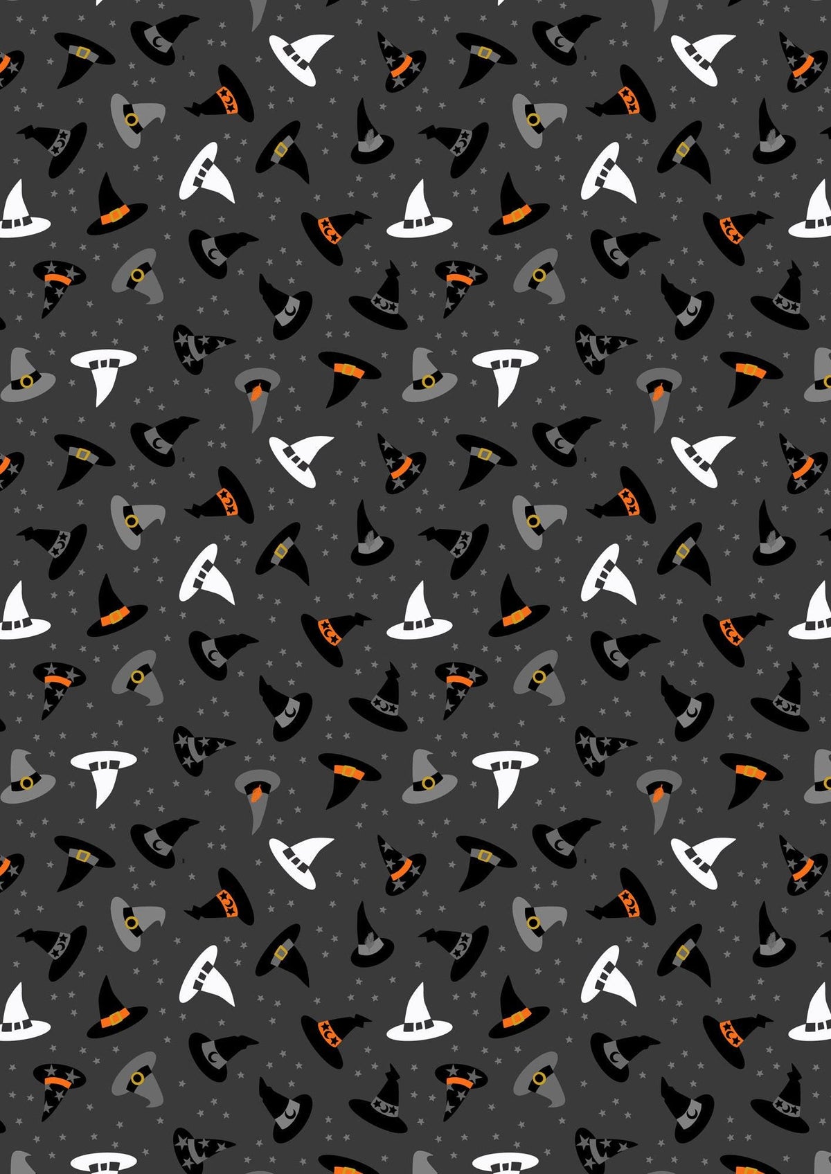 Glow-In-The-Dark Lewis & Irene Witchy Woods Fabric Collection Witches Hats on Dark Gray Authentic Premium 100% Cotton Fabrics