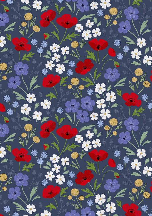 Lewis & Irene Forever Blooms Fabric Collection Wild Blooms on Prussian Blue Premium 100% Cotton Quilt Shop Quality Fabrics