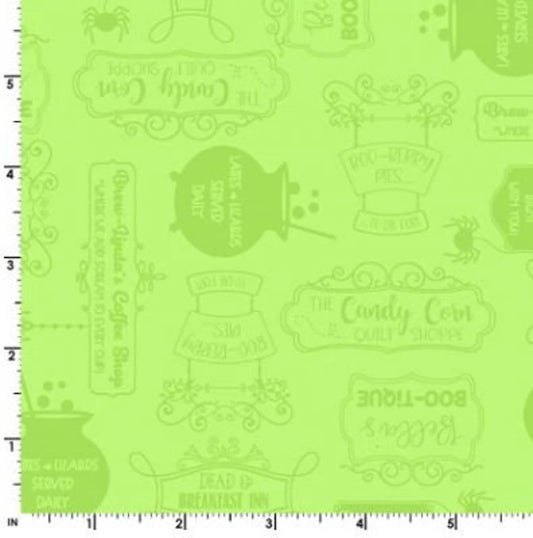 END OF BOLT 7" Maywood Studio Kimberbell Hometown Halloween Fabric Collection Potions on Green Premium 100% Cotton Fabrics