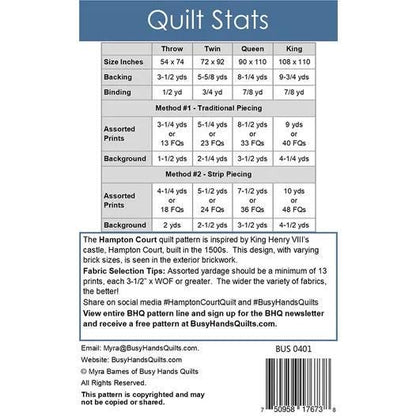 Busy Hands Quilts Hampton Court Quilt Pattern - 4 Size Variations Per Pattern BUS0401