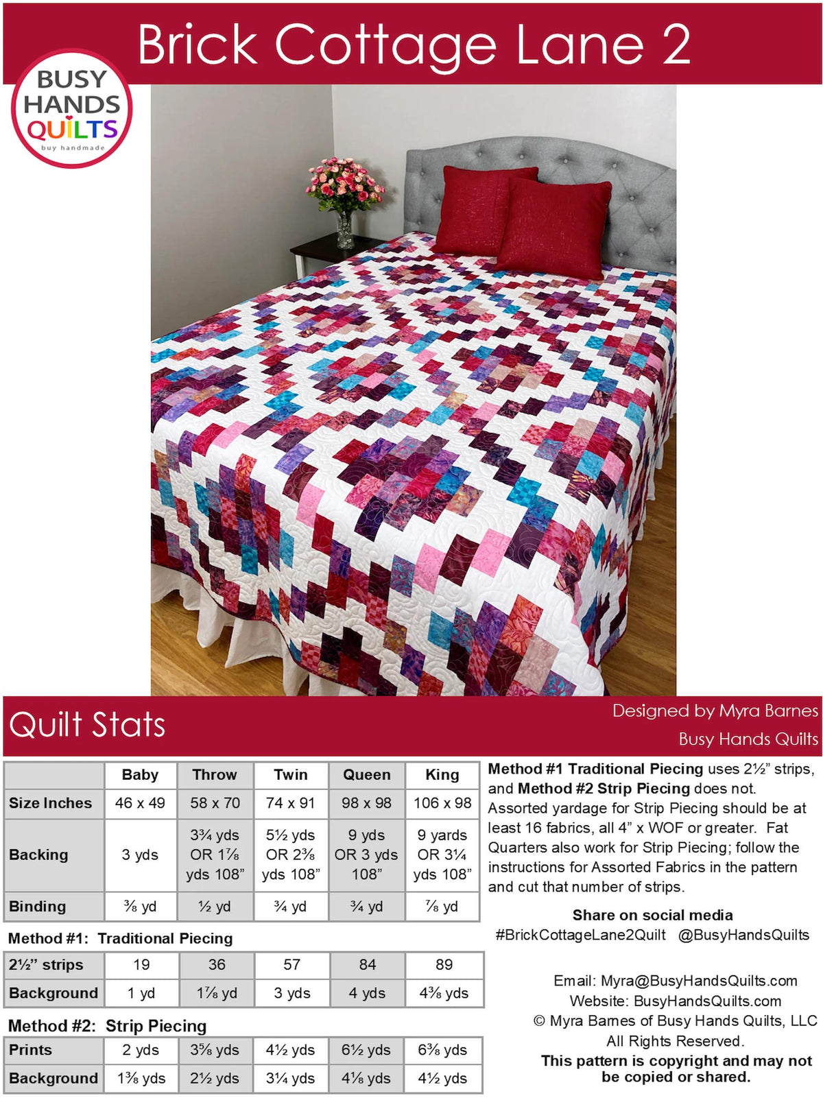 Busy Hands Quilts Brick Cottage Lane 2 Quilt Pattern BUS0121 - 5 Size Variations Per Pattern