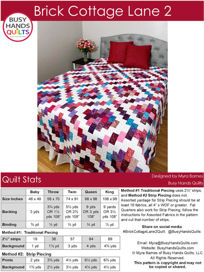 Busy Hands Quilts Brick Cottage Lane 2 Quilt Pattern BUS0121 - 5 Size Variations Per Pattern