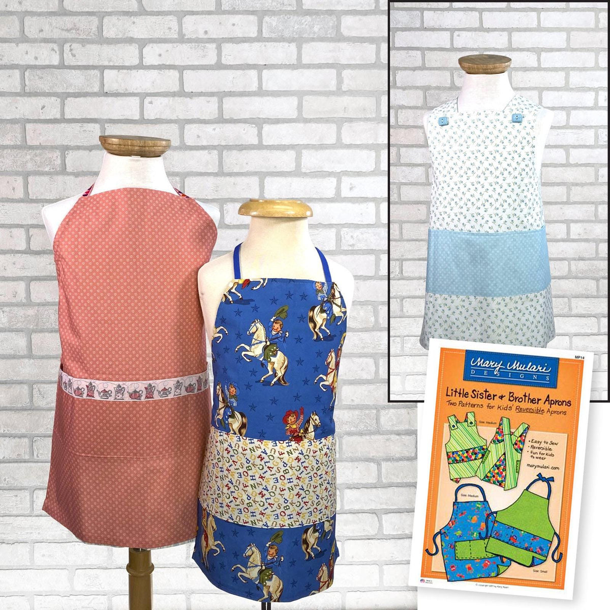 Mary Mulari Little Sister & Brother Reversible Apron Pattern - 3 Versions Per Pattern MP14