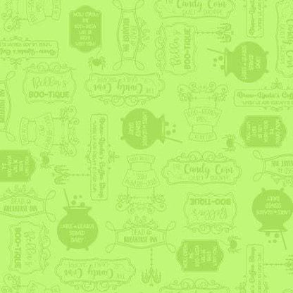 END OF BOLT 7" Maywood Studio Kimberbell Hometown Halloween Fabric Collection Potions on Green Premium 100% Cotton Fabrics