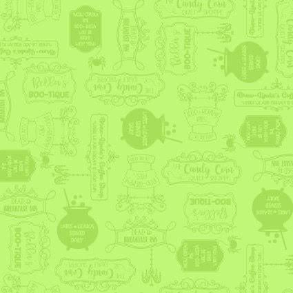 END OF BOLT 7" Maywood Studio Kimberbell Hometown Halloween Fabric Collection Potions on Green Premium 100% Cotton Fabrics