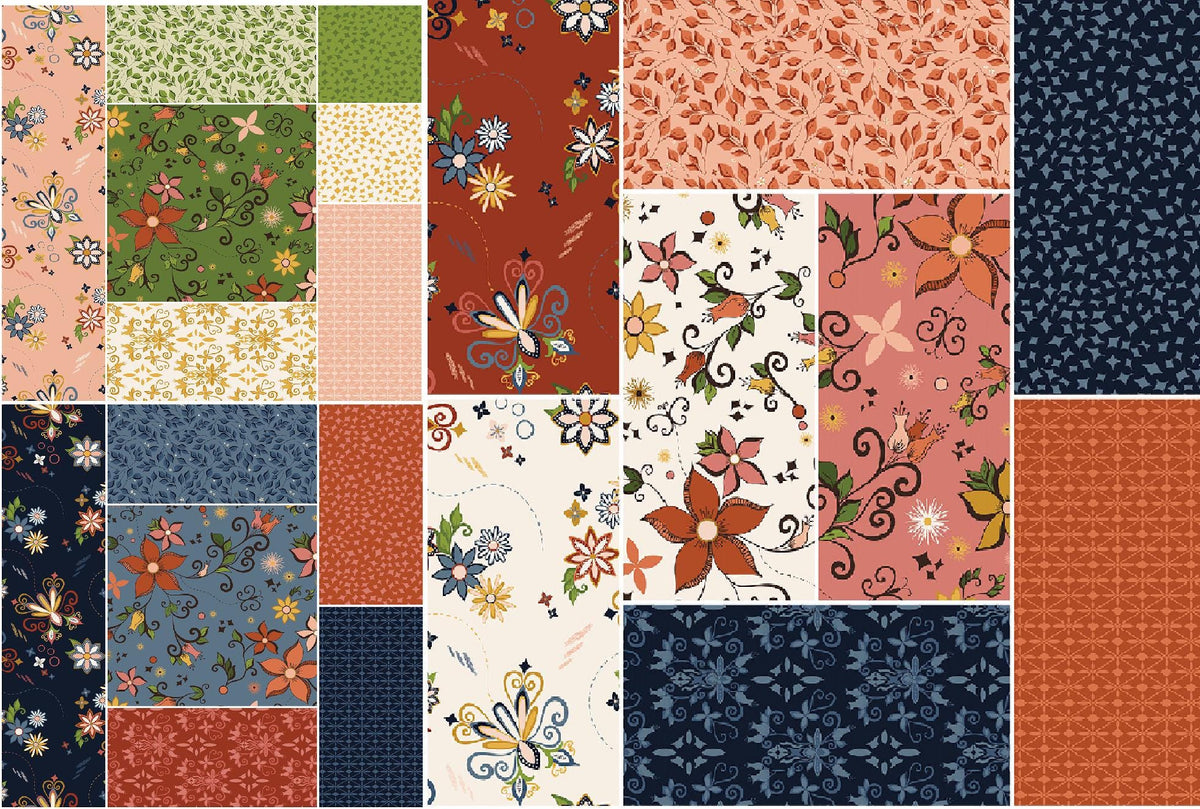 Riley Blake Curated Blooms Fabric Collection Curated Blooms on Point on Midnight Authentic Premium 100% Cotton Quilt Shop Quality Fabrics