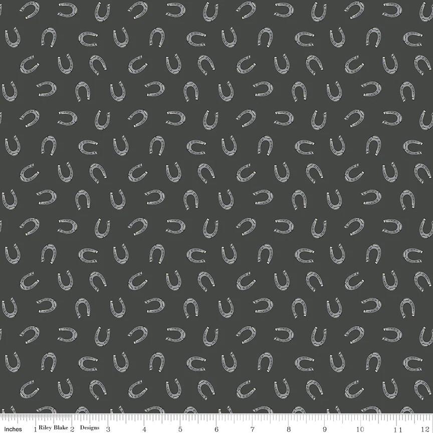 Riley Blake Cowboys By Echo Park Fabric Collection Horseshoes on Graphite Authentic Premium 100% Cotton Fabrics