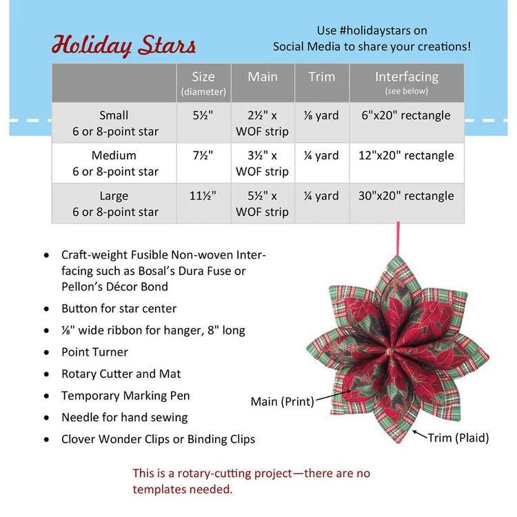 Poorhouse Quilt Designs Holiday Stars Ornament Pattern - 3 Size Variations Per Pattern