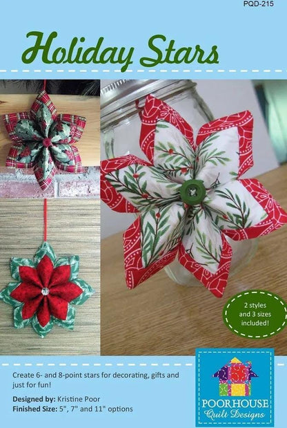 Poorhouse Quilt Designs Holiday Stars Ornament Pattern - 3 Size Variations Per Pattern