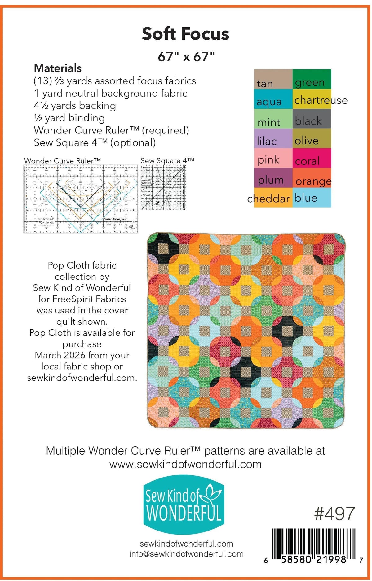 Sew Kind of Wonderful Soft Focus Quilt Pattern Finished Size: 67"x67" (SKW Rulers Sold Separately)