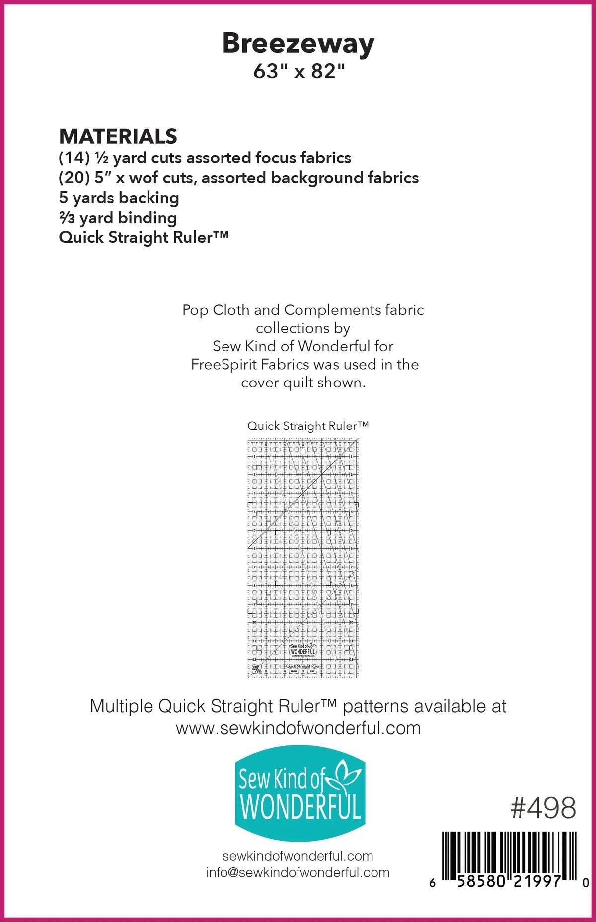 Sew Kind of Wonderful Breezeway Quilt Pattern Finished Size 63"x82" (SKW Rulers Sold Separately)