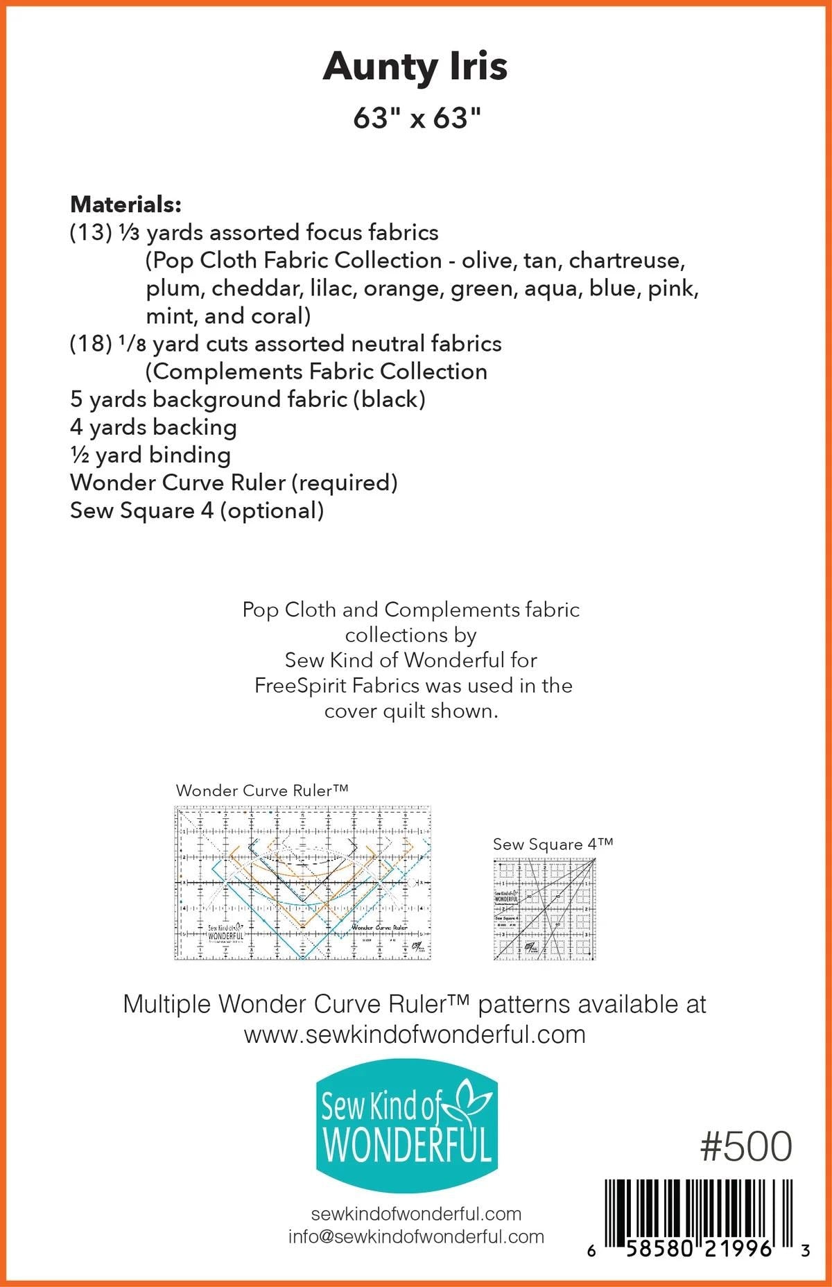 Sew Kind of Wonderful Aunty Iris Quilt Pattern Finished Size: 63"x63" (SKW Rulers Sold Separately)