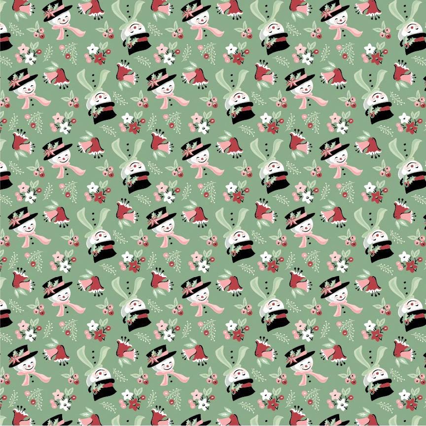 LAST BOLT! Poppie Cotton Frost & Flurry Fabric Collection Snow Tossed on Mint Authentic Premium 100% Cotton Fabrics
