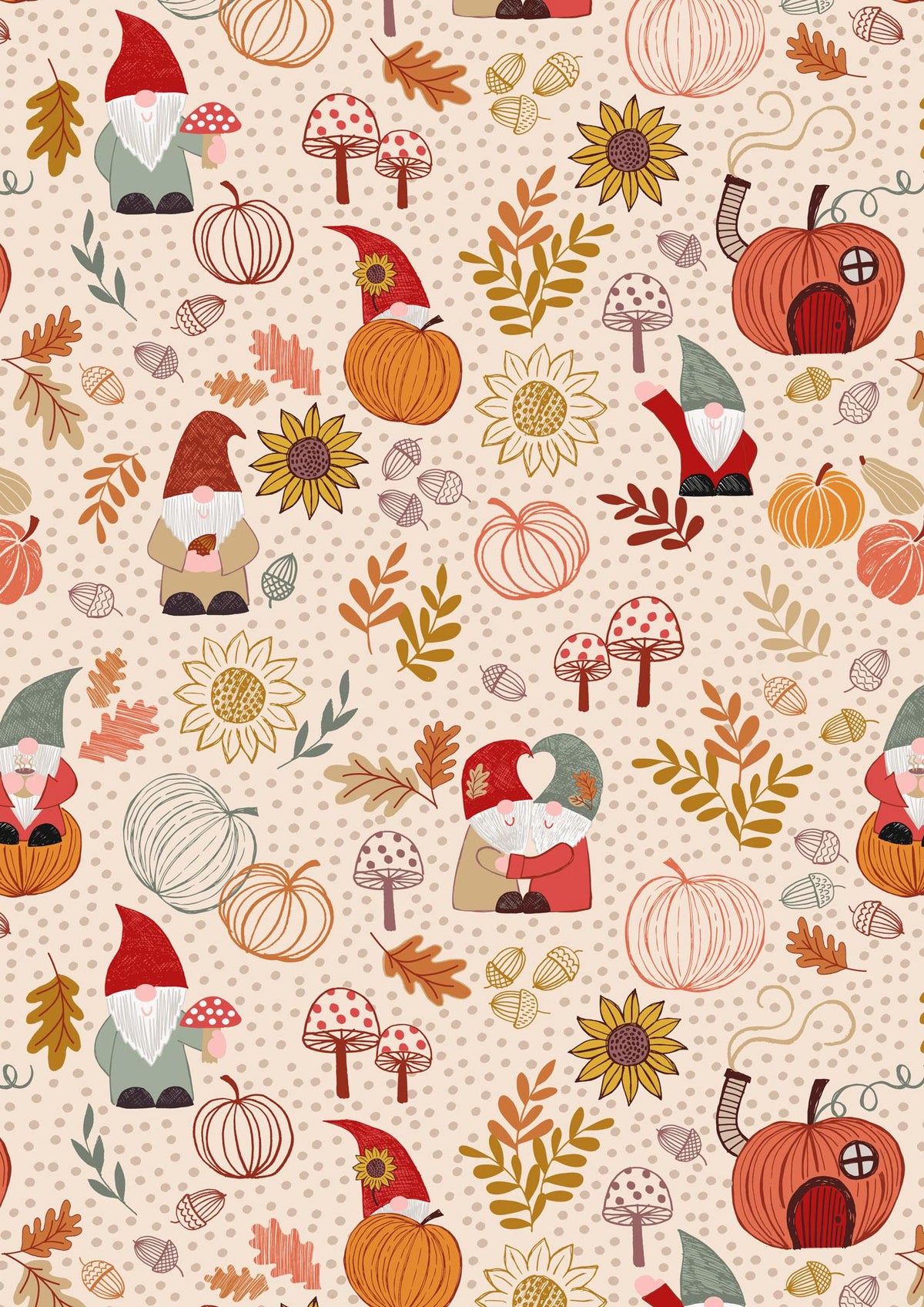 Lewis & Irene Snuggle Season Flannel Fabric Collection Autumn Gnomes on Dark Cream F680.1 Authentic Premium 100% Cotton Flannel