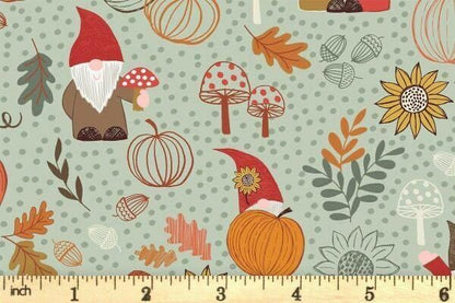 Lewis & Irene Snuggle Season Flannel Fabric Collection Autumn Gnomes on Jade F680.2 Authentic Premium 100% Cotton Flannel