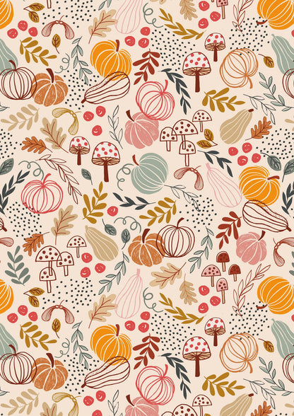Lewis & Irene Snuggle Season Flannel Fabric Collection Pumpkins on Dark Cream F682.1 Authentic Premium 100% Cotton Flannel