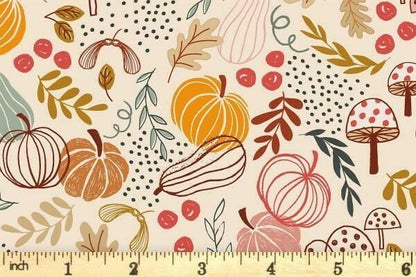 Lewis & Irene Snuggle Season Flannel Fabric Collection Pumpkins on Dark Cream F682.1 Authentic Premium 100% Cotton Flannel