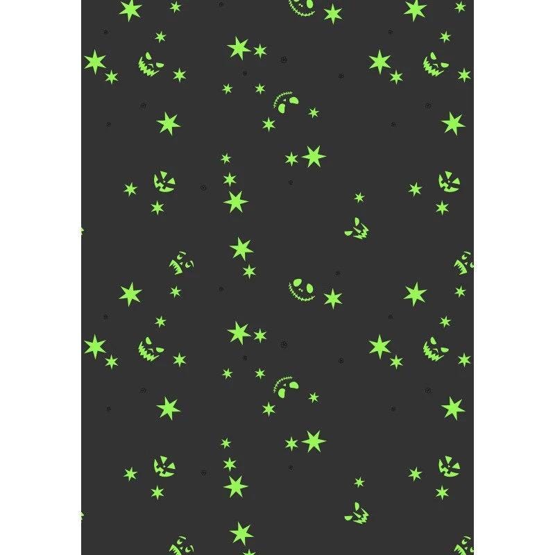 Glow-In-The-Dark Lewis & Irene Castle Spooky Fabric Collection Glowing Spooky Pumpkins on Black Authentic Premium 100% Cotton