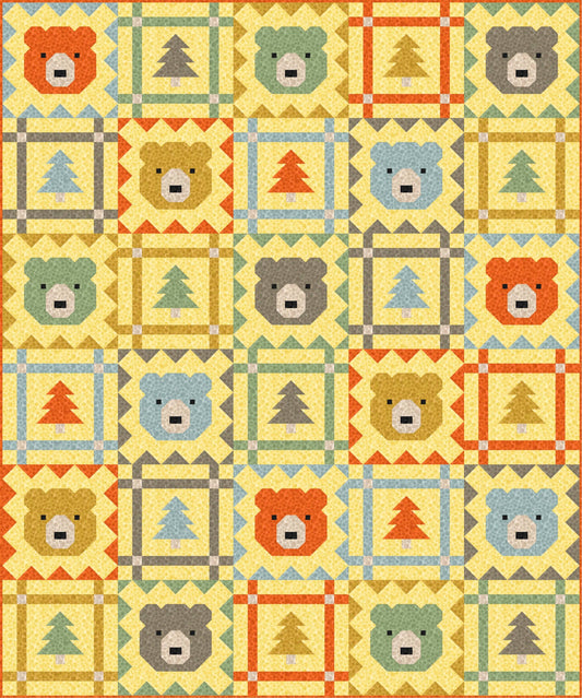LIMITED EDITION Pen & Paper Patterns Grizzly Grove Quilt Kit Featuring Lewis and Irene Bumbleberries Blenders Fabric Collection 60.5"x72.5"