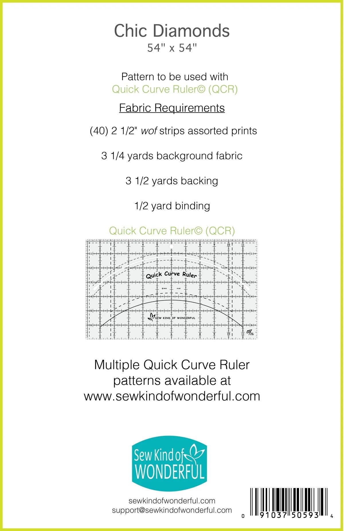 Sew Kind of Wonderful Chic Diamonds Quilt Pattern #415 Finished Size: 54"x54" (SKW Rulers Sold Separately)
