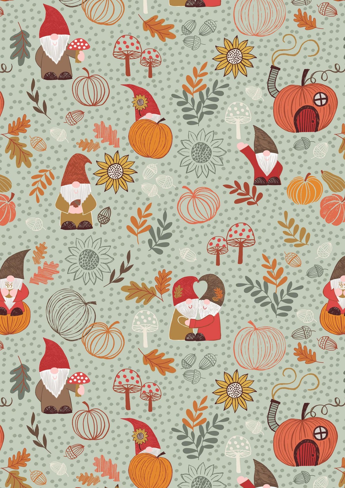 Lewis & Irene Snuggle Season Flannel Fabric Collection Autumn Gnomes on Jade F680.2 Authentic Premium 100% Cotton Flannel