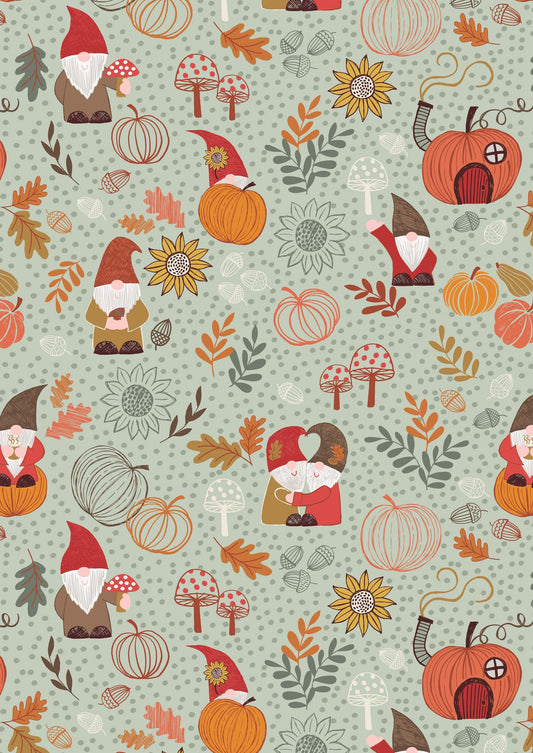 Lewis & Irene Snuggle Season Flannel Fabric Collection Autumn Gnomes on Jade F680.2 Authentic Premium 100% Cotton Flannel