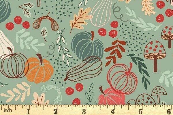 Lewis & Irene Snuggle Season Flannel Fabric Collection Pumpkins on Jade F682.2 Authentic Premium 100% Cotton Flannel