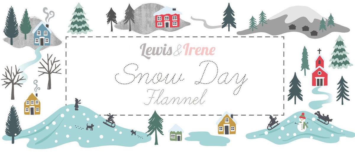 Lewis & Irene Snow Day Flannel Fabric Collection Houses on Silver Authentic Premium 100% Cotton Flannel Quilt Shop Quality Fabrics F36.1