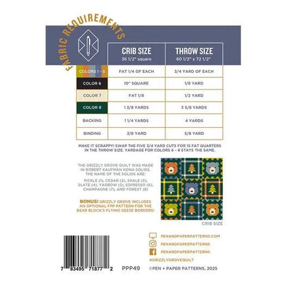 Pen + Paper Patterns Grizzly Grove Quilt Pattern - 2 Size Variations Per Pattern (Optional Fineline Glue Tip Sets)