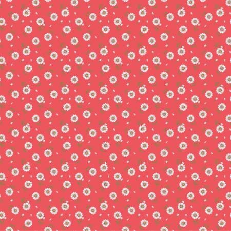 Poppie Cotton Sunshine & Chamomile Fabric Collection Tossed Daisies on Red Authentic Premium 100% Cotton Quilt Shop Quality Fabrics