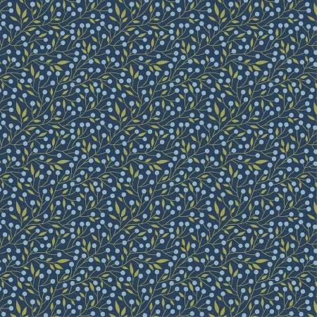 Poppie Cotton Sunshine & Chamomile Fabric Collection Berry Thicket on Navy Authentic Premium 100% Cotton Quilt Shop Quality Fabrics