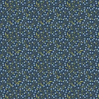 Poppie Cotton Sunshine & Chamomile Fabric Collection Berry Thicket on Navy Authentic Premium 100% Cotton Quilt Shop Quality Fabrics