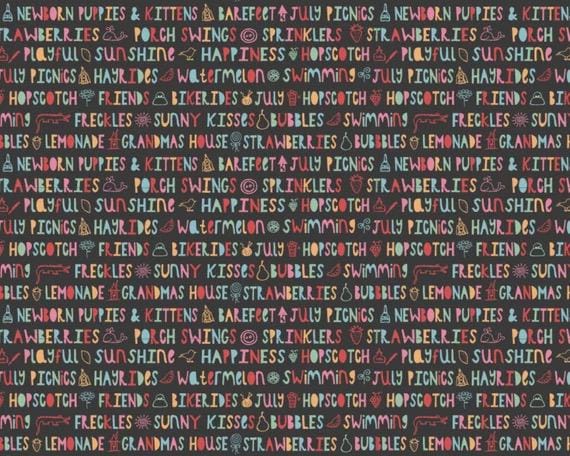 Poppie Cotton Hopscotch & Freckles Fabric Collection Sunny Kisses on Black Authentic Premium 100% Cotton Quilt Shop Quality Fabrics