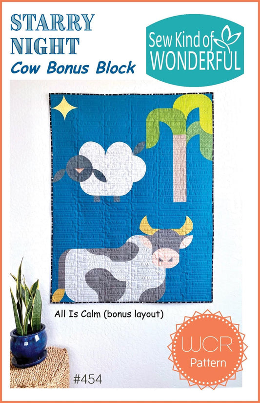 Sew Kind of Wonderful Starry Night Cow Bonus Block Pattern #454 (SKW Rulers Sold Separately)