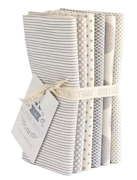 Tilda Basics Classics Gray Fabric Collection 6pc Fat Quarter Bundle Authentic Premium 100% Cotton Fabrics